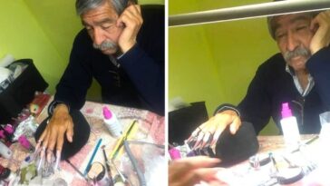 Padre se presta como modelo de uñas