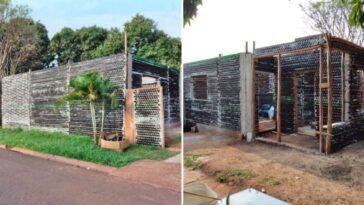 pareja construye una casa con 10.000 botellas de vidrio