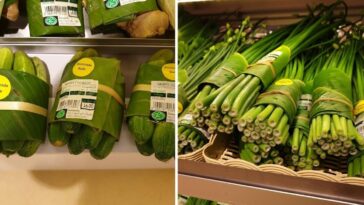 supermercado tailandés usan hojas de plátano para envolver los alimentos